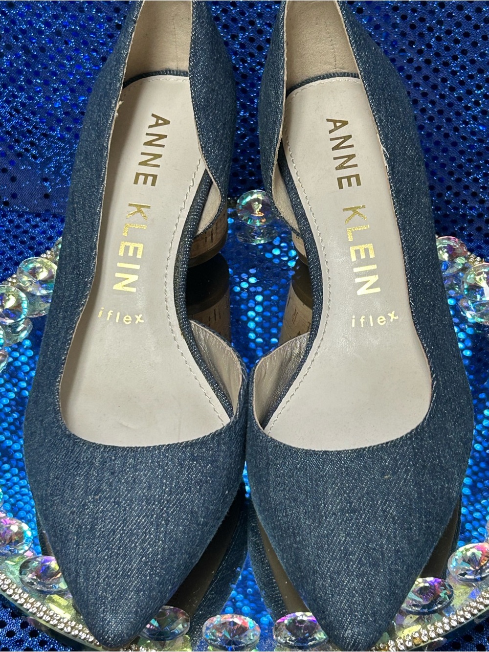 Anne Klein Pointed Toe Denim Pumps Size 7.5